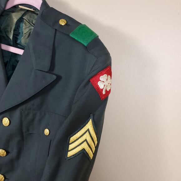 Vintage Military Green Tropical Wool Blend Coat with Patches Size 40XL - Picture 6 of 12